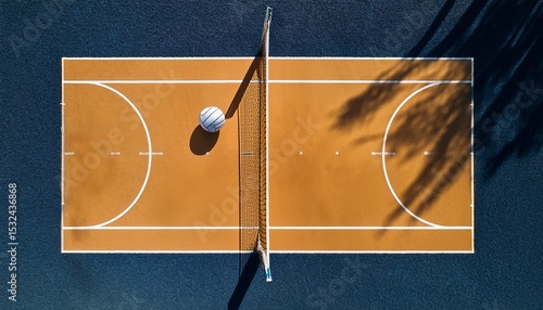 volleyball ball casts a shadow on volleyball court top view volleyball net shadow and ball view from above poster with space for text