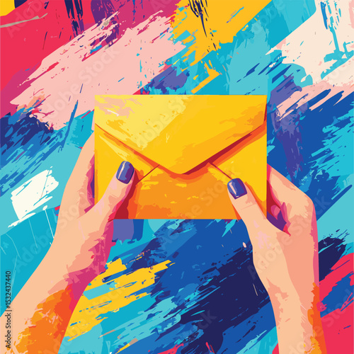 Trendy Halftone Collage Hand passes letter to recipient