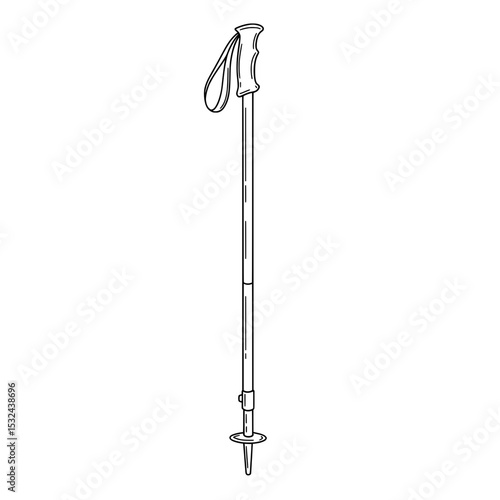 Ski Pole Outline of a ski pole with a handle, a wrist strap, and a long shaft, shown in black ink