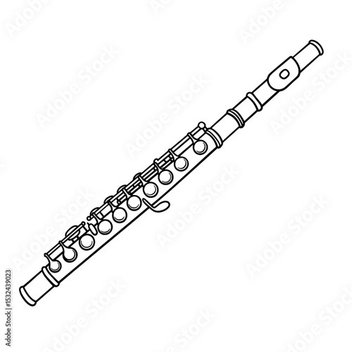 Illustration of a flute with keys and holes, angled towards the top right corner