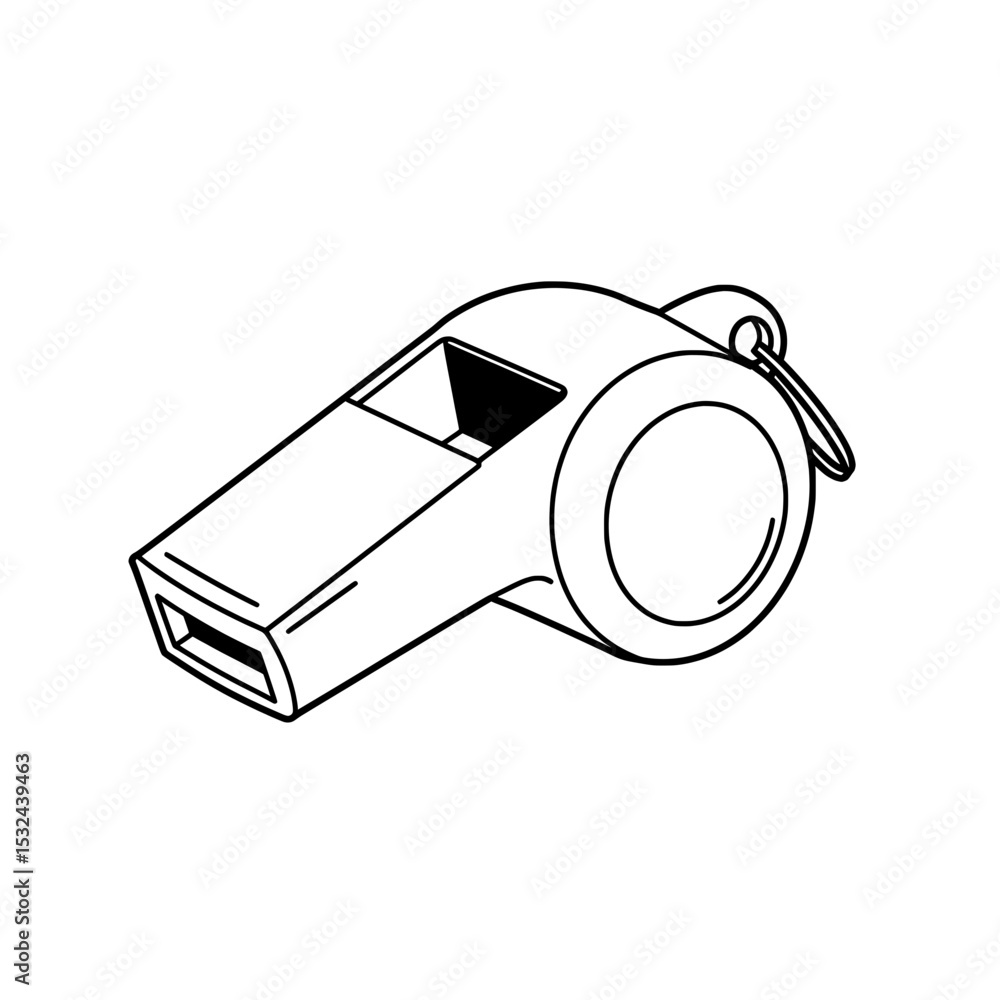 A line art drawing of a whistle with a ring, set against a white backdrop A line art drawing of a whistle with a ring, set against a white backdrop