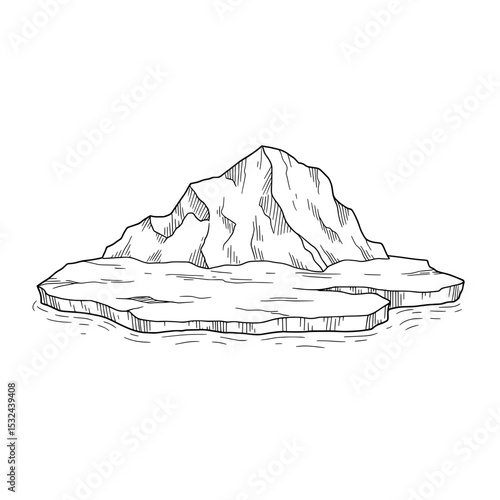 Iceberg float An iceberg with a jagged peak sits upon a larger flat slab floating in the ocean