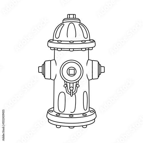 Line art of fire hydrant with dome top, bolts, and square outlet on a white background