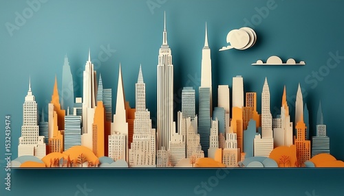 minimalist new york city skyline in layered paper cut design for modern urban concepts