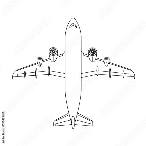 Bird's-Eye View A black outline of an airplane with four engines against a white background
