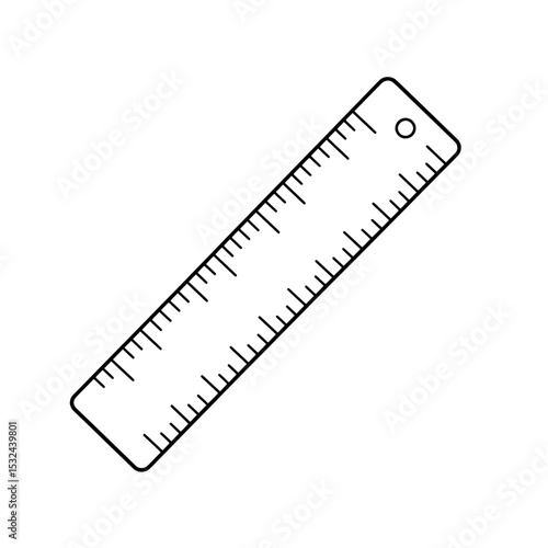 Measurement Tool Black outline of a ruler with tick marks on white. Has a hole in top