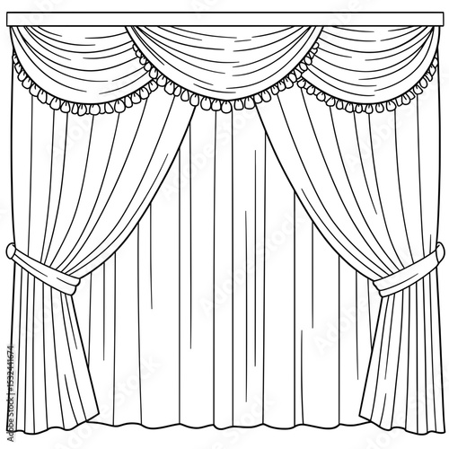 Elegant window curtains with a decorative valance and tied side panels