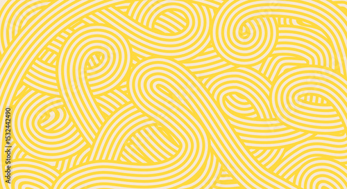 Spaghetti background. Abstract Yellow Noodle Pattern on Light Background. Geometric Food Inspired Design for Asian or Italian kitchen design.
