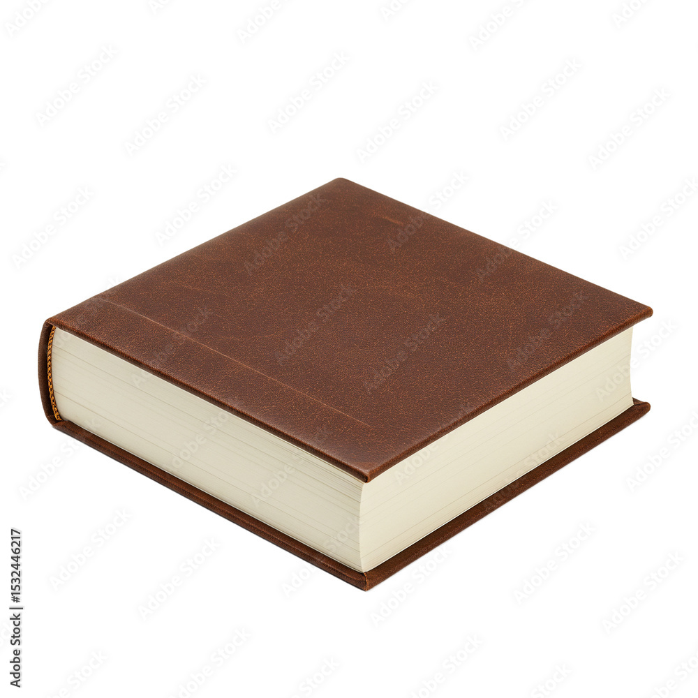 Thick Brown Leather Bound Book Square Format Close Up View Thick Brown Leather Bound Book Square Format Close Up View