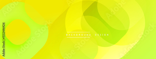 Abstract yellow background. Overlapping circles create dynamic, modern visual effect. Gradient shades add depth, texture.