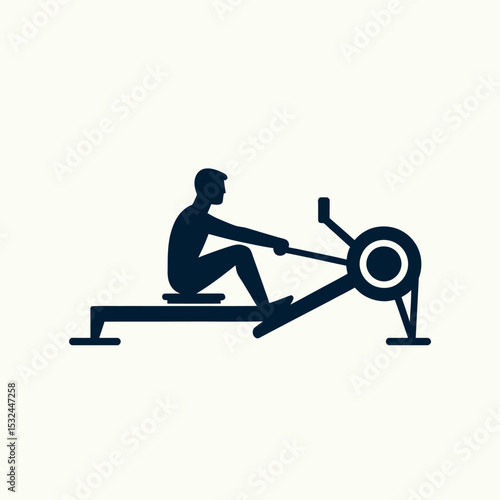 Man Using Rowing Machine Workout Fitness Exercise Illustration
