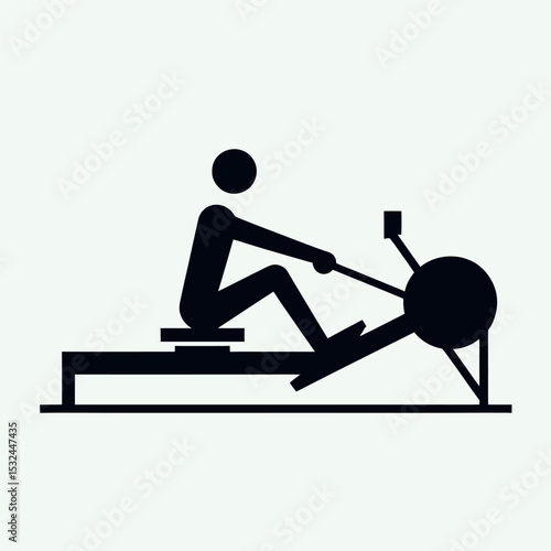Man Using Rowing Machine Workout Fitness Exercise Illustration