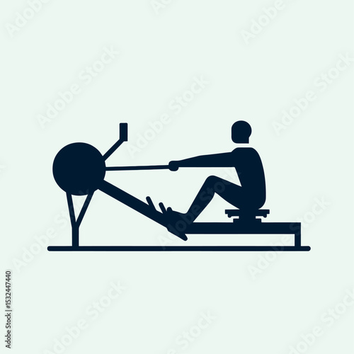 Man Using Rowing Machine Workout Fitness Exercise Illustration