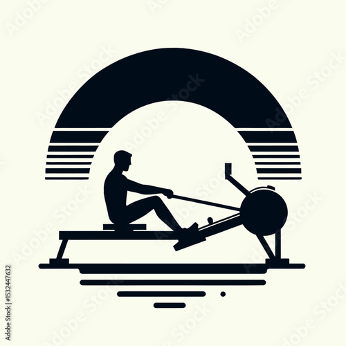 Man Using Rowing Machine Workout Fitness Exercise Illustration