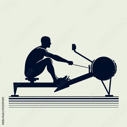 Man Using Rowing Machine Workout Fitness Exercise Illustration