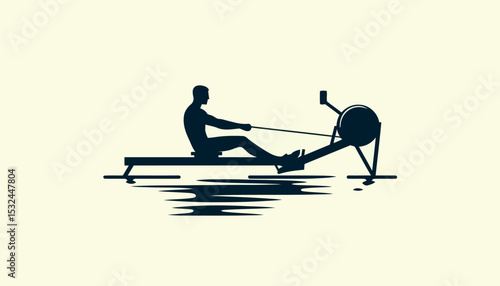 Man Using Rowing Machine Workout Fitness Exercise Illustration