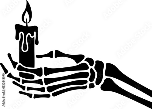 Silhouette of skeletal hand holding a dripping candle