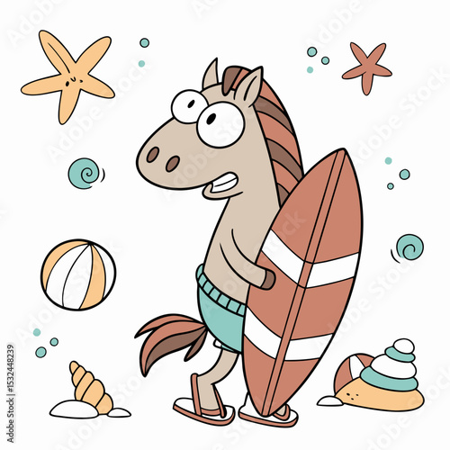 Cute Surprised Horse, accessorized with wearing bunny slippers, in a Under the Sea world – Ocean Dreams palette vector