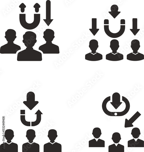 Team management sign showing people flow and recruitment strategies vector illustration symbol