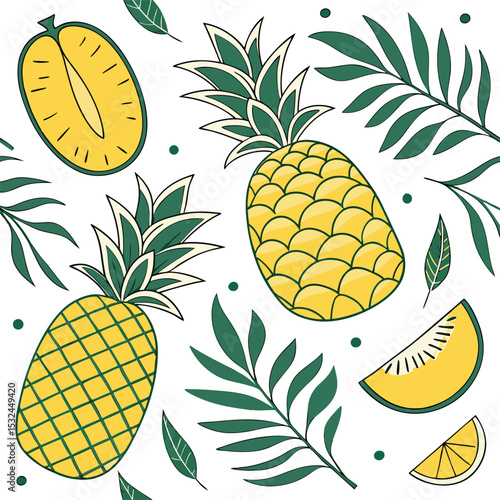 Tropical Fruit Pattern Design featuring Pineapple Mango and Melon for Branding and Apparel