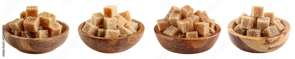 Pile of brown sugar cube in wooden bowl PNG set Transparent background Pile of brown sugar cube in wooden bowl PNG set Transparent background