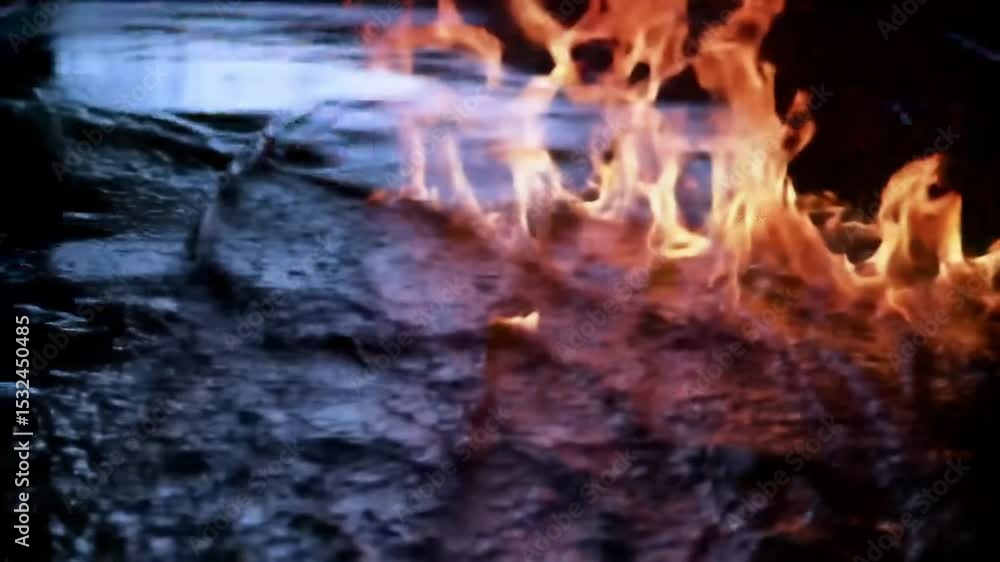 Fiery Orange Flames On Dark Wood Fiery Orange Flames On Dark Wood