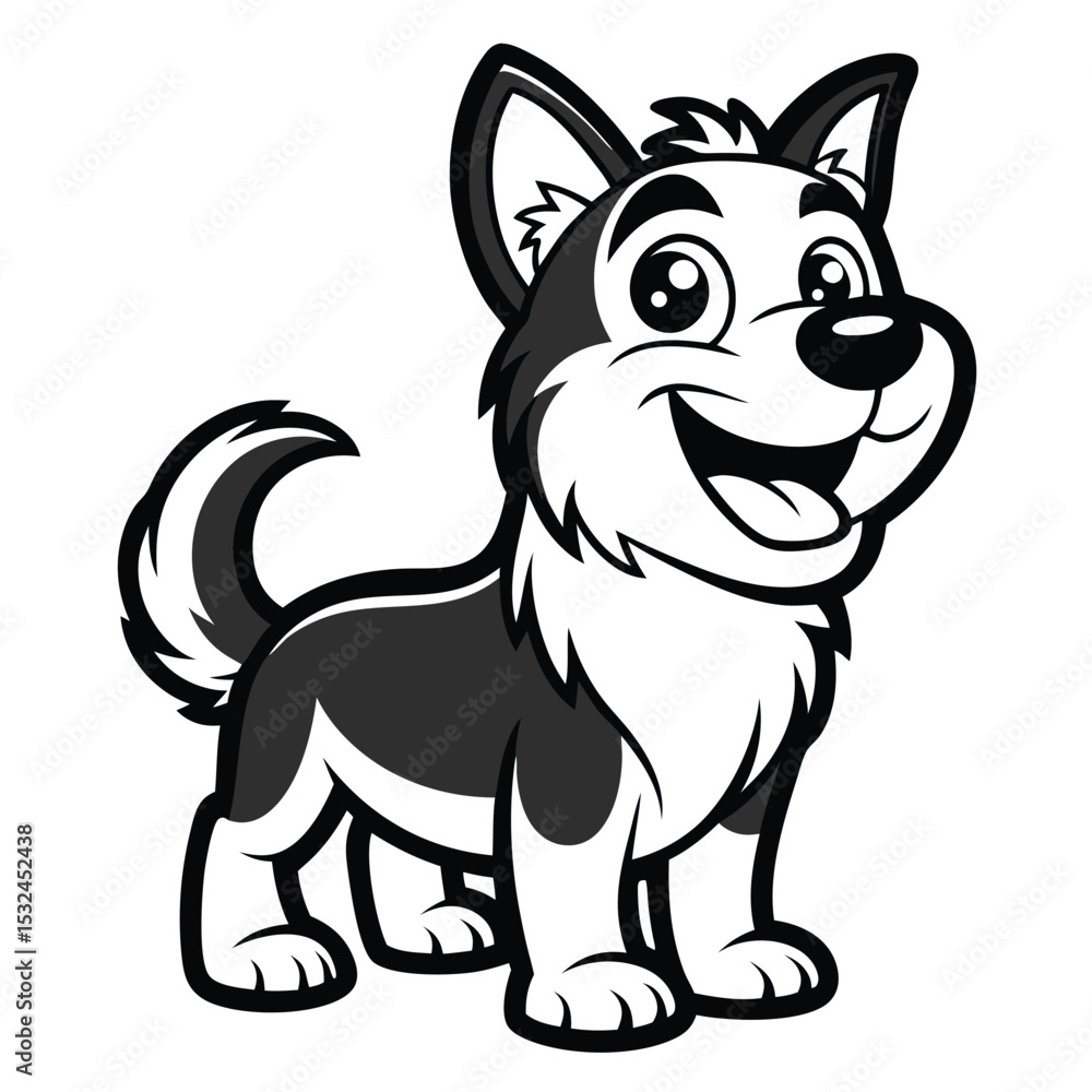 Adorable cartoon husky puppy dog black and white illustration Adorable cartoon husky puppy dog black and white illustration