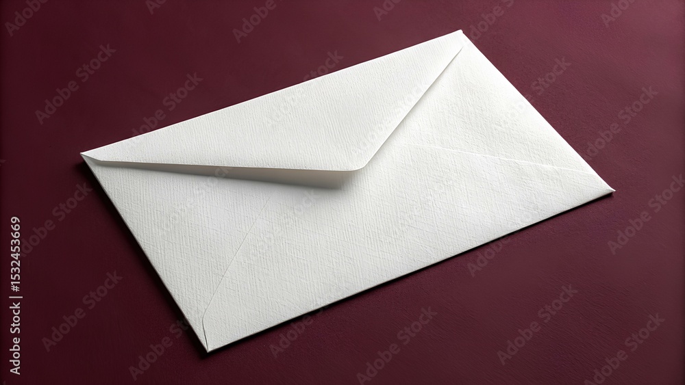 Exquisite white envelope with nuanced crisscross texture on a luxurious maroon surface exuding sophisticated stationery charm and style Exquisite white envelope with nuanced crisscross texture on a luxurious maroon surface exuding sophisticated stationery charm and style