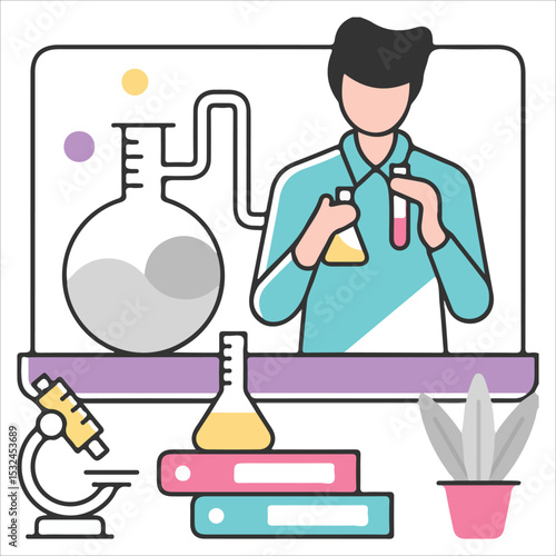 Chemistry Class Icon – Laboratory Tools and School Learning EPS 10