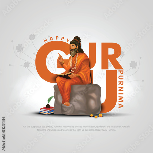 Happy Guru Purnima with guru teaching concept. Creative vector illustration design.
