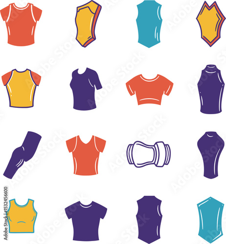 Diverse vector illustrations of colorful armbands and protective sleeves, ideal for sports, fitness, and active lifestyle graphic designs and apparel concepts.