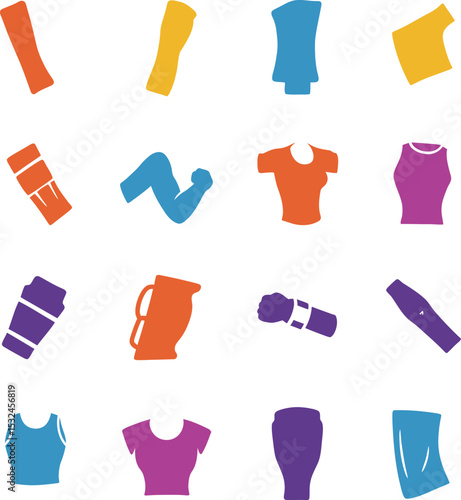Diverse vector illustrations of colorful armbands and protective sleeves, ideal for sports, fitness, and active lifestyle graphic designs and apparel concepts.