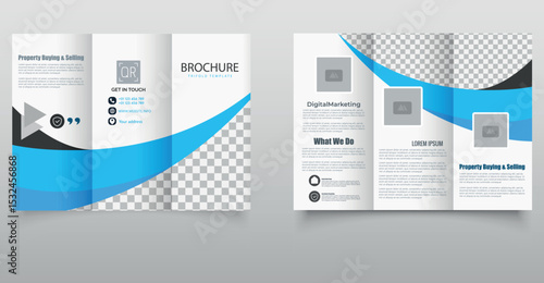 Corporate Trifold Brochure with Blue Wave Design, ideal for marketing and corporate use.