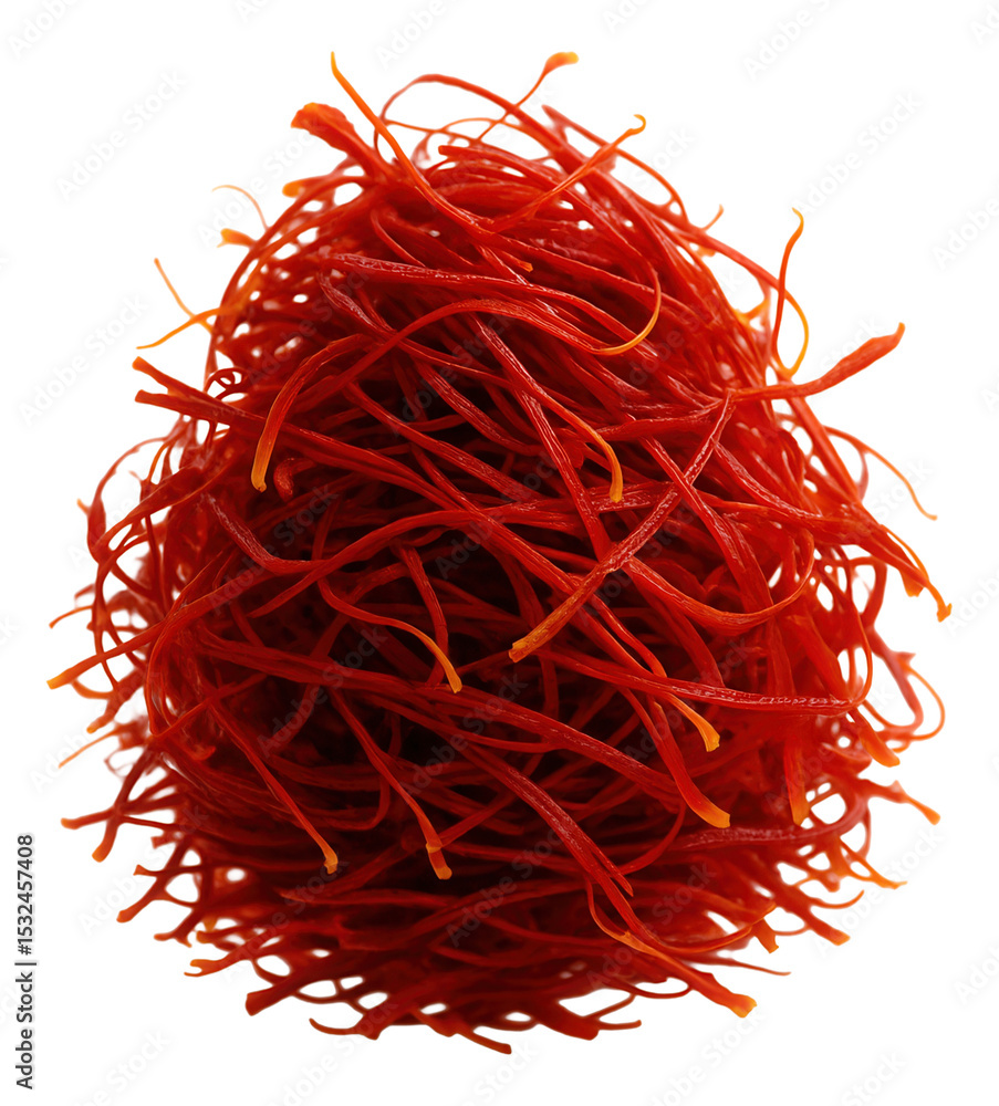 Fototapeta premium A tangled pile of thin red chili threads, known as Shredded Red Pepper or Ito Togarashi, used as a spice and garnish in Asian cuisine.