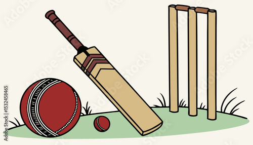 Cricket Match Items 3D Illustration 3D Render image bat ball etc 
