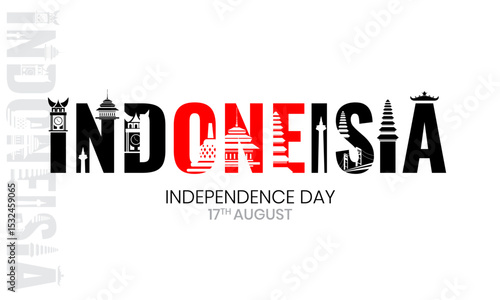 3d logotype text Indonesia, Happy Independence day Indonesia. Abstract vector illustration design