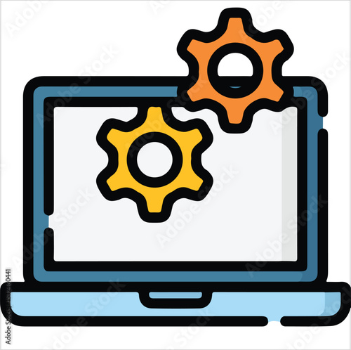 Data Management Icon – Laptop and Organized Digital Files Vector EPS 10