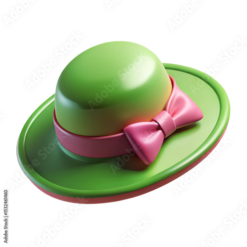 3d render illustration of isolated transparent lady green hat with pink bow icon