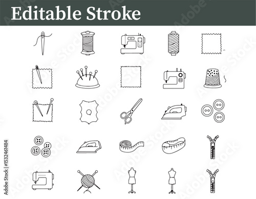 Sewing and tailoring craft icons needle thread machine