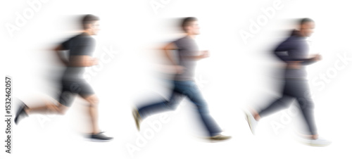 Set of Running people with motion blur effect, isolated PNG with transparent background for photo scenes