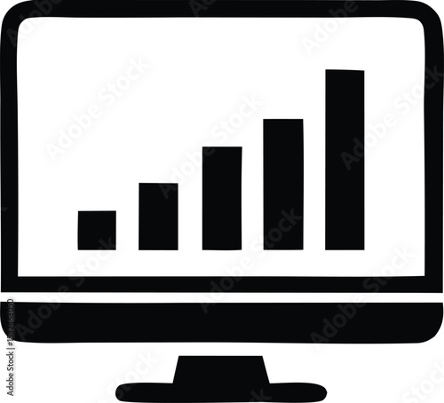 Computer screen displaying an ascending bar graph showing growth and progress