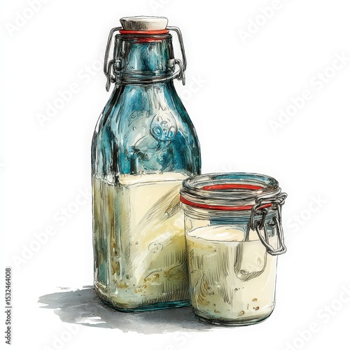 Kefir Fermentation Watercolor Illustration