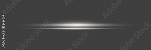 White glowing line with flash effect. On a transparent background.