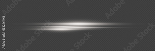 White glowing line with flash effect. On a transparent background.