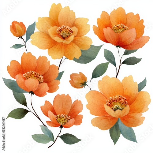 Watercolor Orange Floral Arrangement