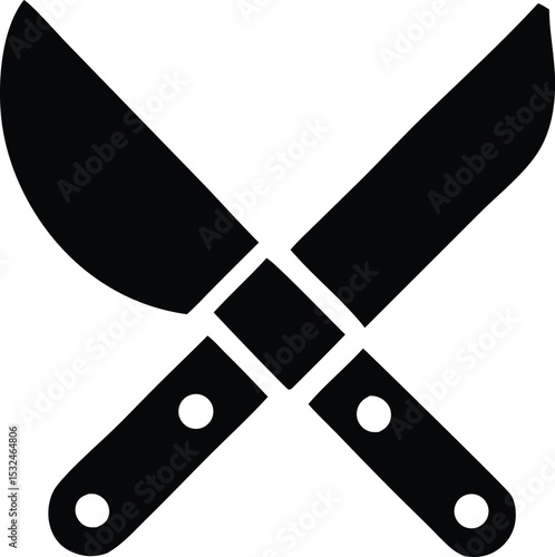 A simple graphic depiction of two black pruning knives crossed