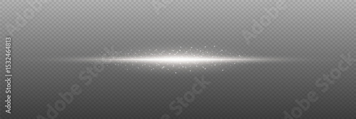 White glowing line with flash effect. On a transparent background.