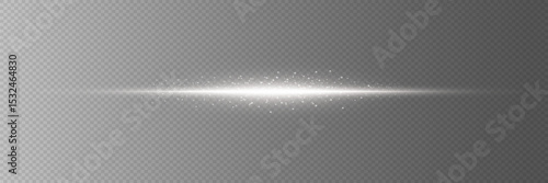 White glowing line with flash effect. On a transparent background.