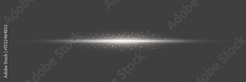 White glowing line with flash effect. On a transparent background.