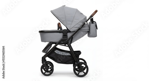 Gray stroller side view for baby